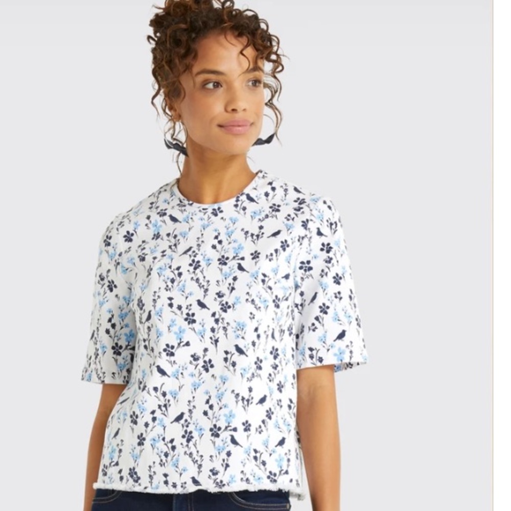 Draper James Printed Denim Popover Top